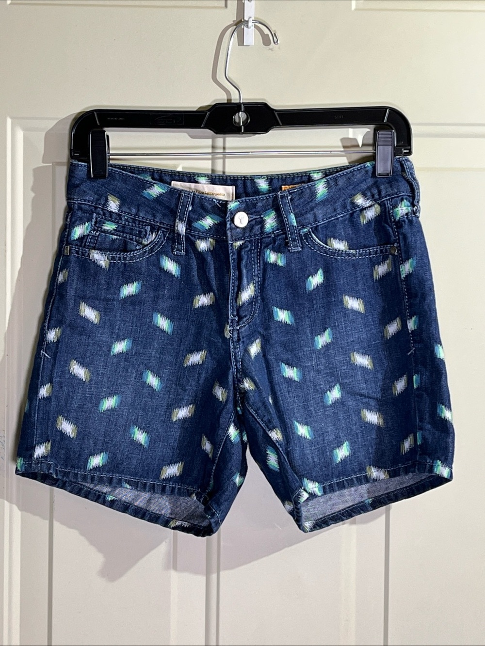 Pilcro Dark Blue Denim Shorts with Mint and White Accents